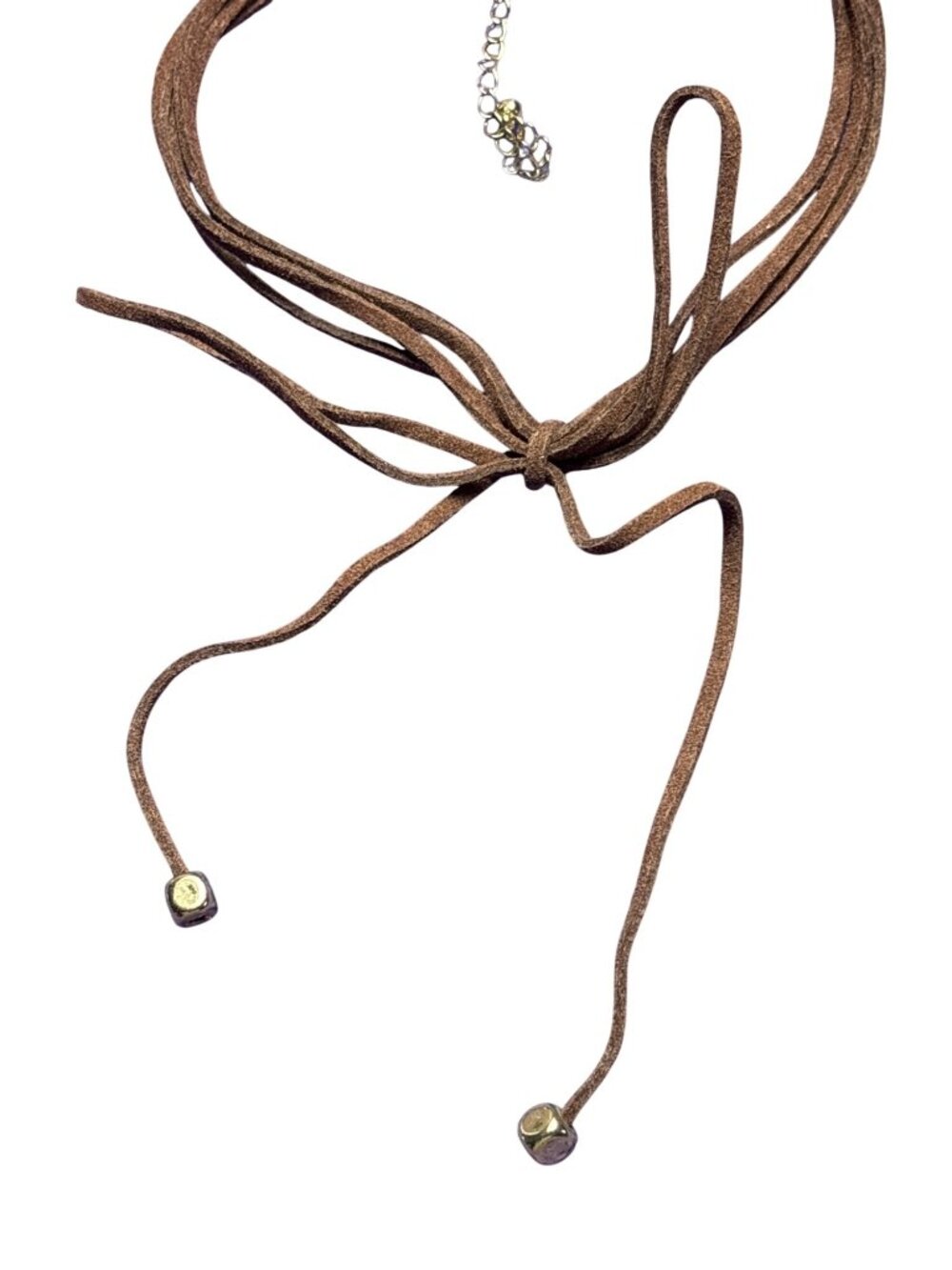 NY New York & Company Brown Faux Suede Cord Bow Choker Necklace 12 - 15 inches - Picture 2 of 3